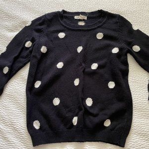 Black thin sweater with white polka dots, size Small